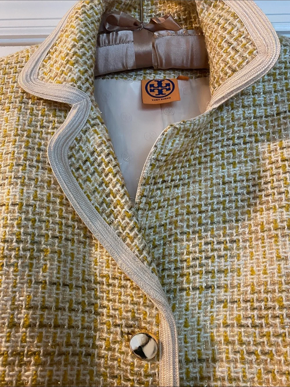 Tory Burch Stunning Sparkling Thread Gold Logo Buttons Logo Lined Jacket